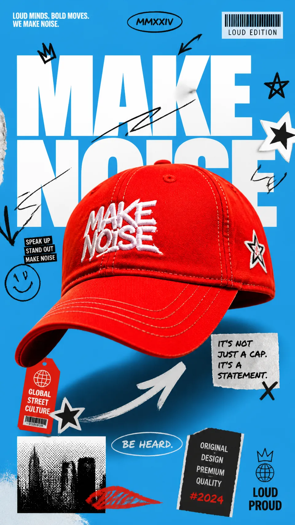 پرامپت لوگو با چت جی پی تی GPT Image : A premium 9:16 streetwear cap advertising… - ساخته‌شده با چت جی پی تی GPT Image