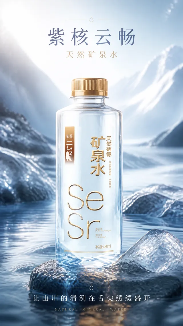 请生成一张 9:16 竖版的「矿泉水主视觉海报」。