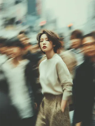پرامپت عکاسی با نانو بنانا جمینای : A cinematic street portrait of a young woman… - ساخته‌شده با نانو بنانا جمینای
