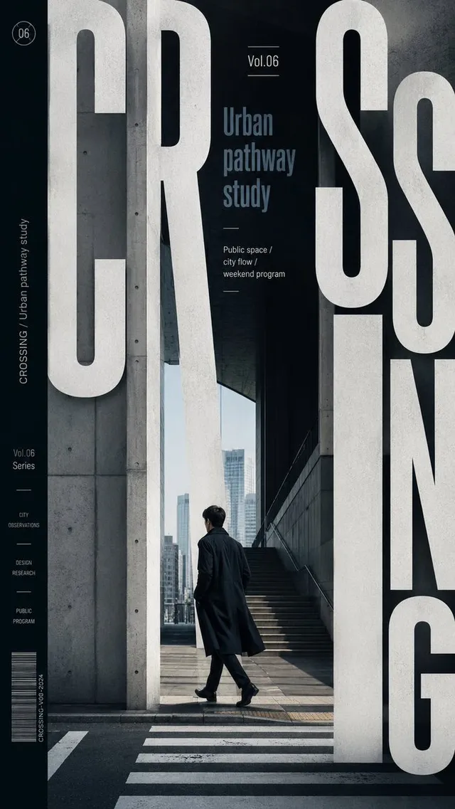 Create a high-end type-framed poster where oversized typo...