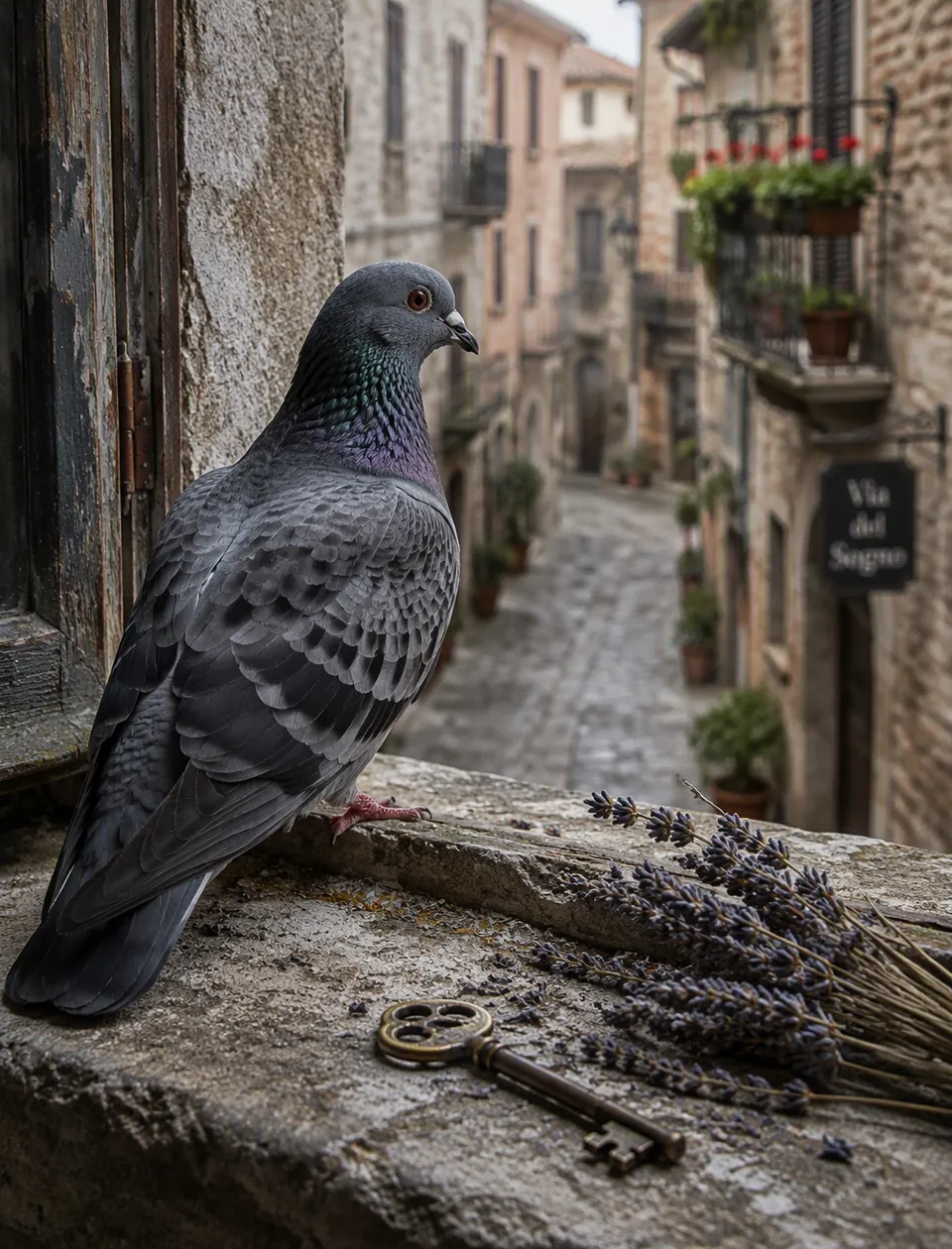 پرامپت پس‌زمینه با چت جی پی تی GPT Image : A gray dove with iridescent plumage sits… - ساخته‌شده با چت جی پی تی GPT Image