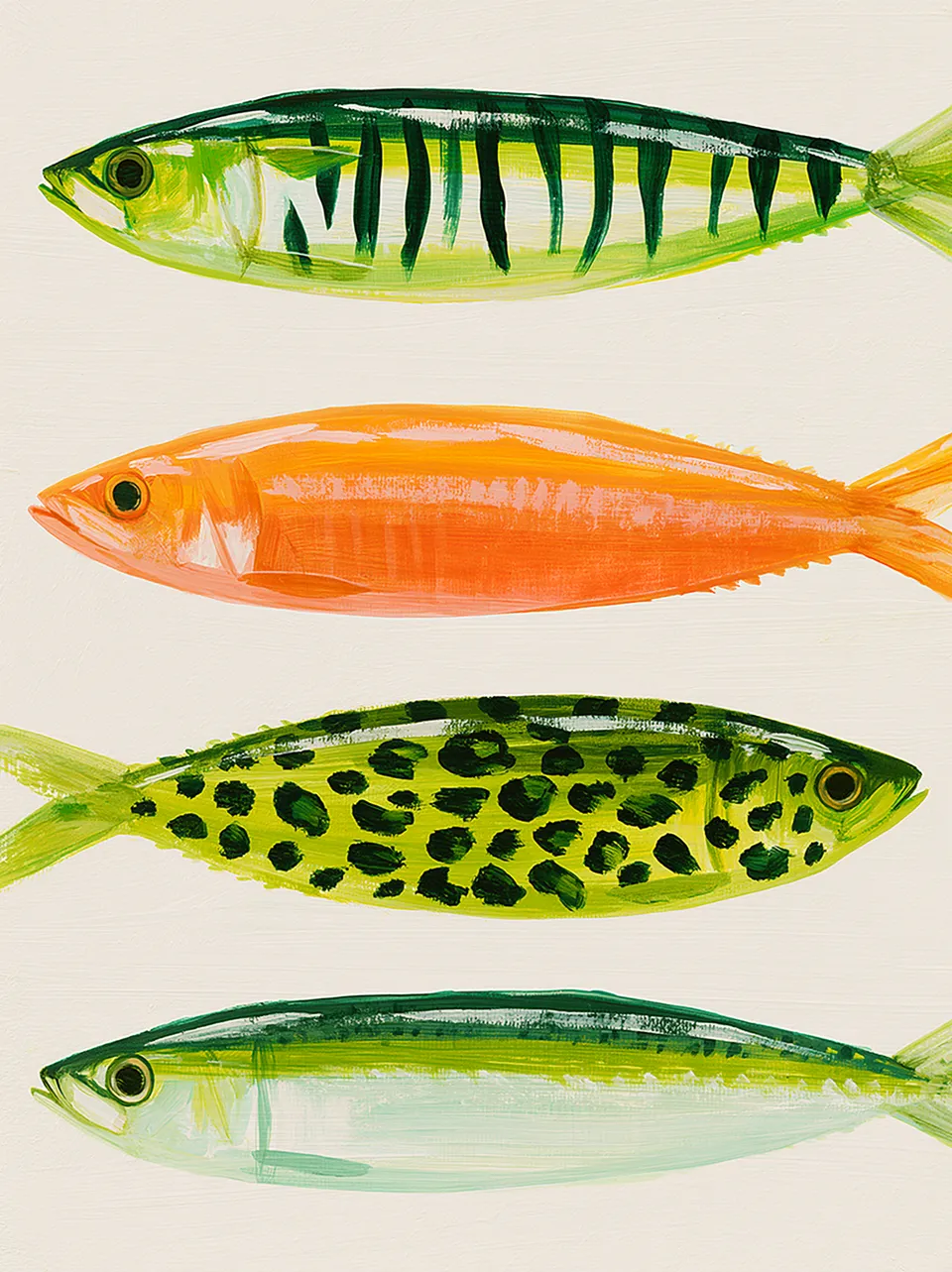 پرامپت سه‌بعدی با میدجرنی: Minimalist vector of three different sardines:… - ساخته‌شده با میدجرنی