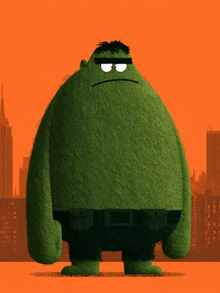 پرامپت پس‌زمینه با میدجرنی: A stylized, rounded caricature of hulk stands… - تصویر 2، ساخته‌شده با میدجرنی