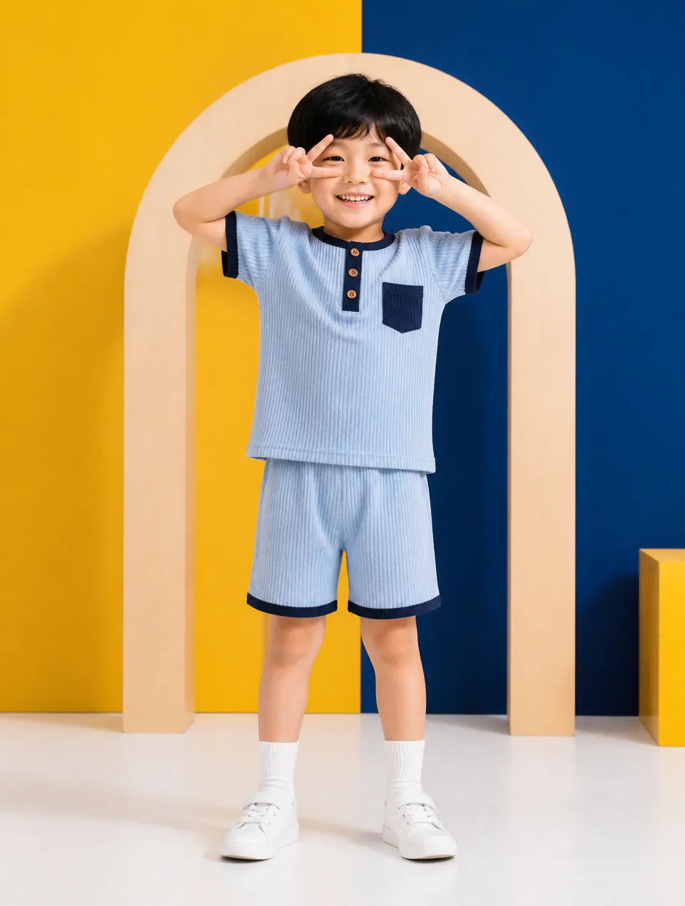 پرامپت عکاسی با چت جی پی تی GPT Image : A young East Asian boy with a joyful… - ساخته‌شده با چت جی پی تی GPT Image
