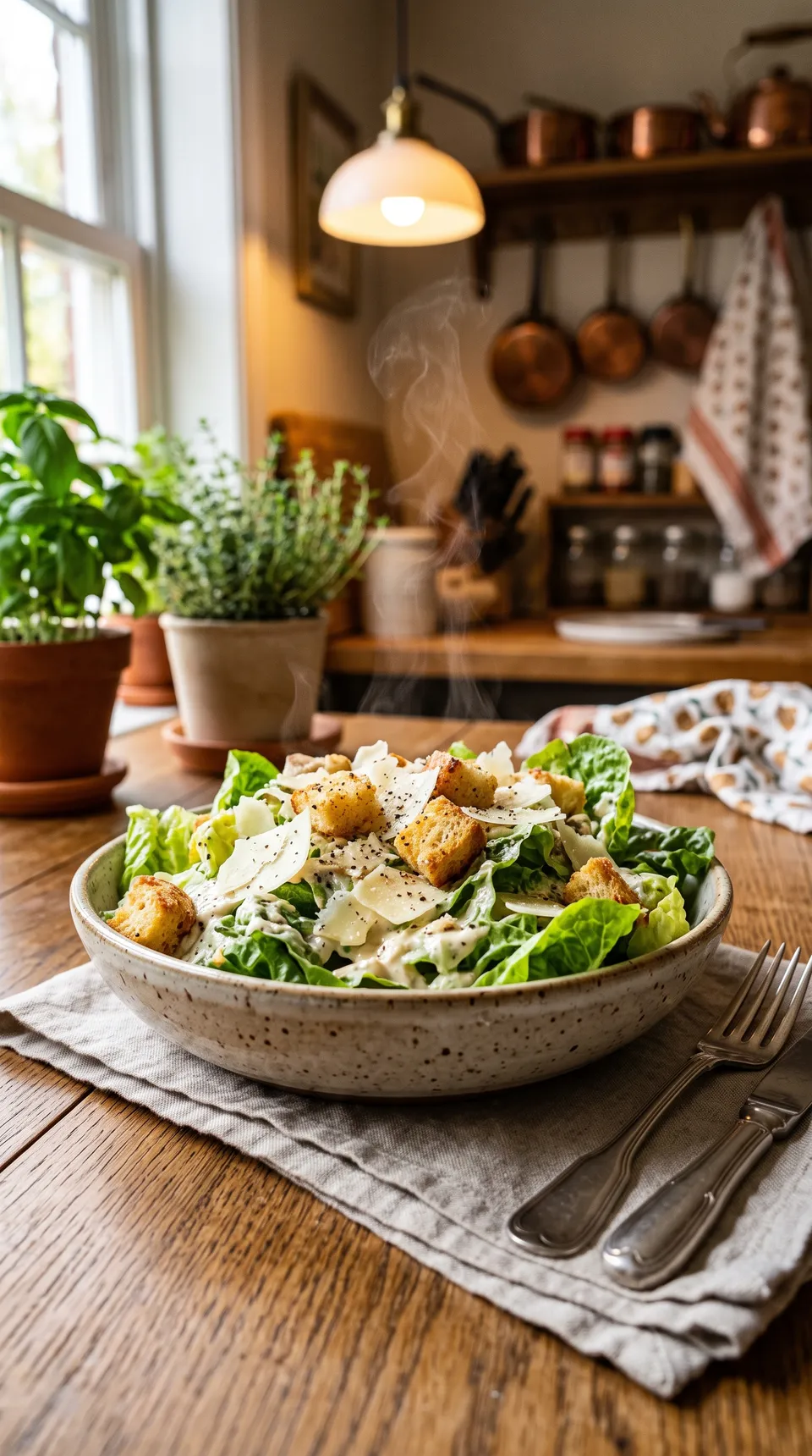 پرامپت پس‌زمینه با نانو بنانا جمینای : Professional food photography, Caesar Salad ,… - ساخته‌شده با نانو بنانا جمینای