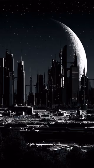 پرامپت پس‌زمینه با میدجرنی: Pure black and white: night cities, moons,… - ساخته‌شده با میدجرنی