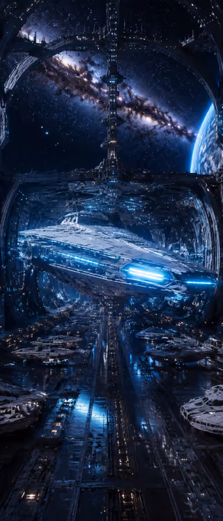 پرامپت سه‌بعدی با چت جی پی تی GPT Image : A colossal, sleek white dreadnought-class… - ساخته‌شده با چت جی پی تی GPT Image