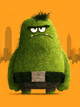 پرامپت پس‌زمینه با میدجرنی: A stylized, rounded caricature of hulk stands… - ساخته‌شده با میدجرنی