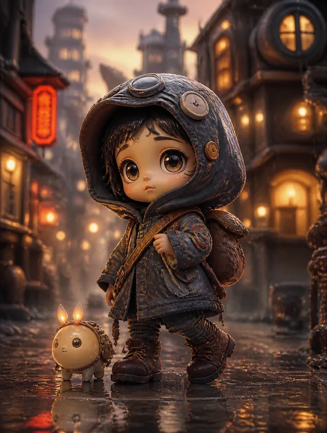 adorable tiny child adventurer in a whimsical fantasy wor...