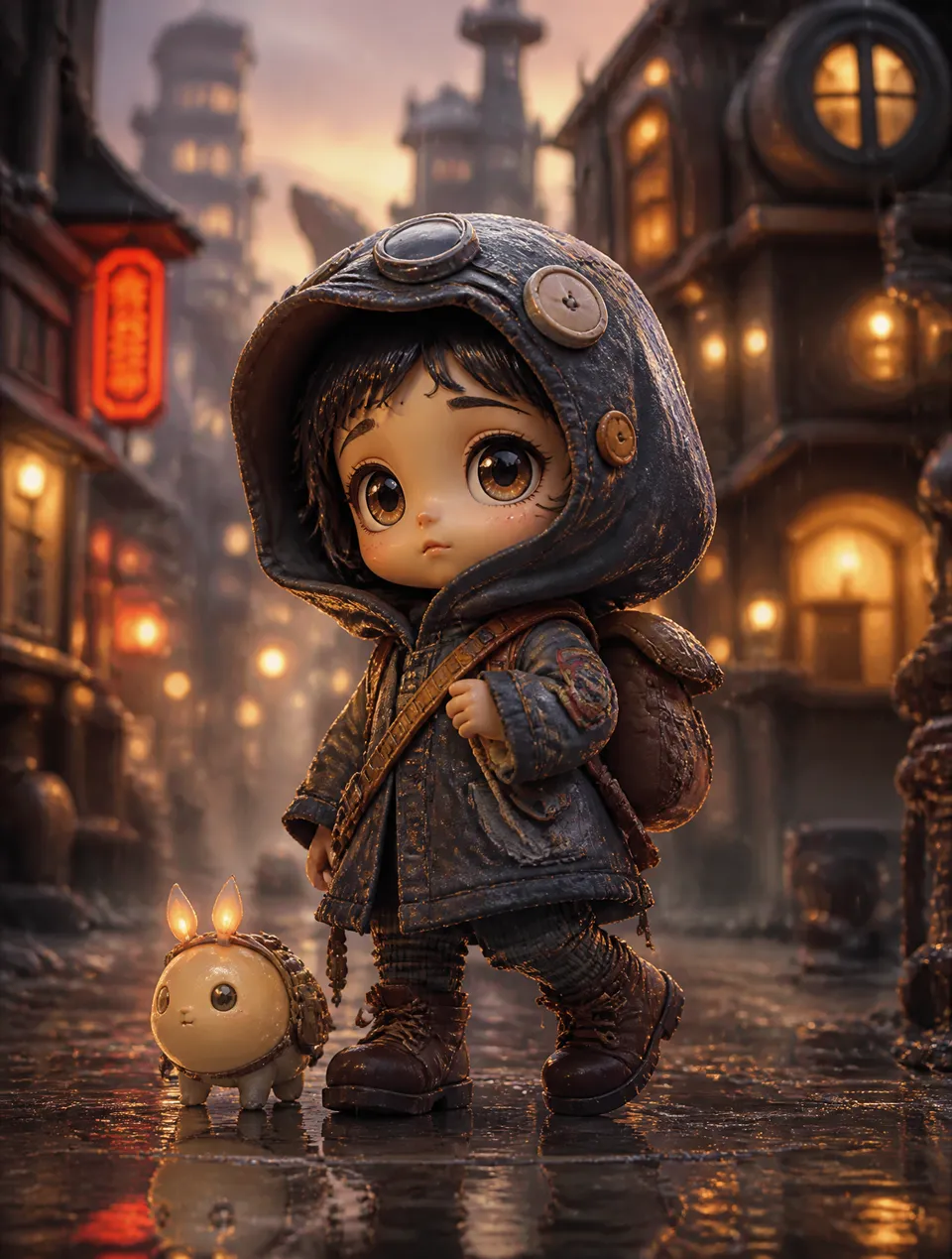 پرامپت سه‌بعدی با چت جی پی تی GPT Image : adorable tiny child adventurer in a whimsical… - ساخته‌شده با چت جی پی تی GPT Image