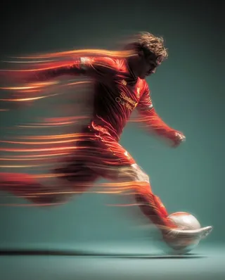 پرامپت عکاسی با نانو بنانا جمینای : Panning shot of a mysterious soccer player in… - تصویر 2، ساخته‌شده با نانو بنانا جمینای