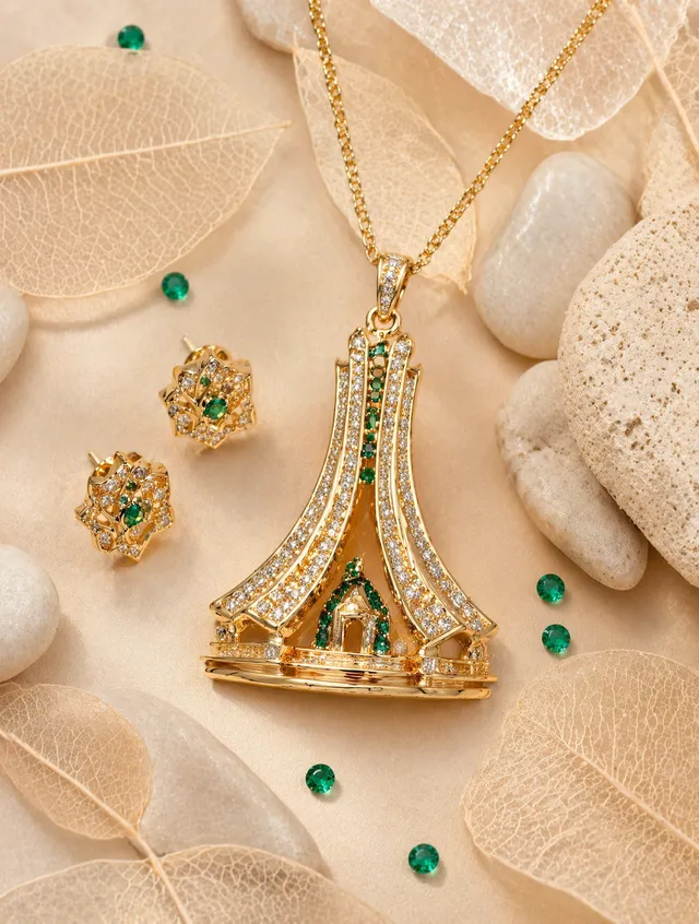 A luxurious 18K yellow gold pendant meticulously crafted ...