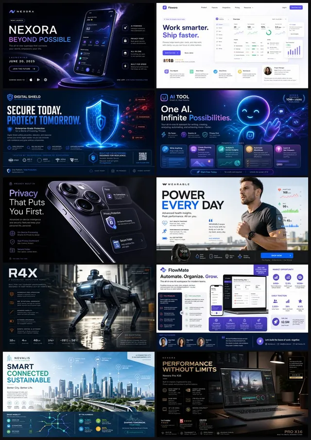 Create a premium tech launch poster for [App/Device Name]...
