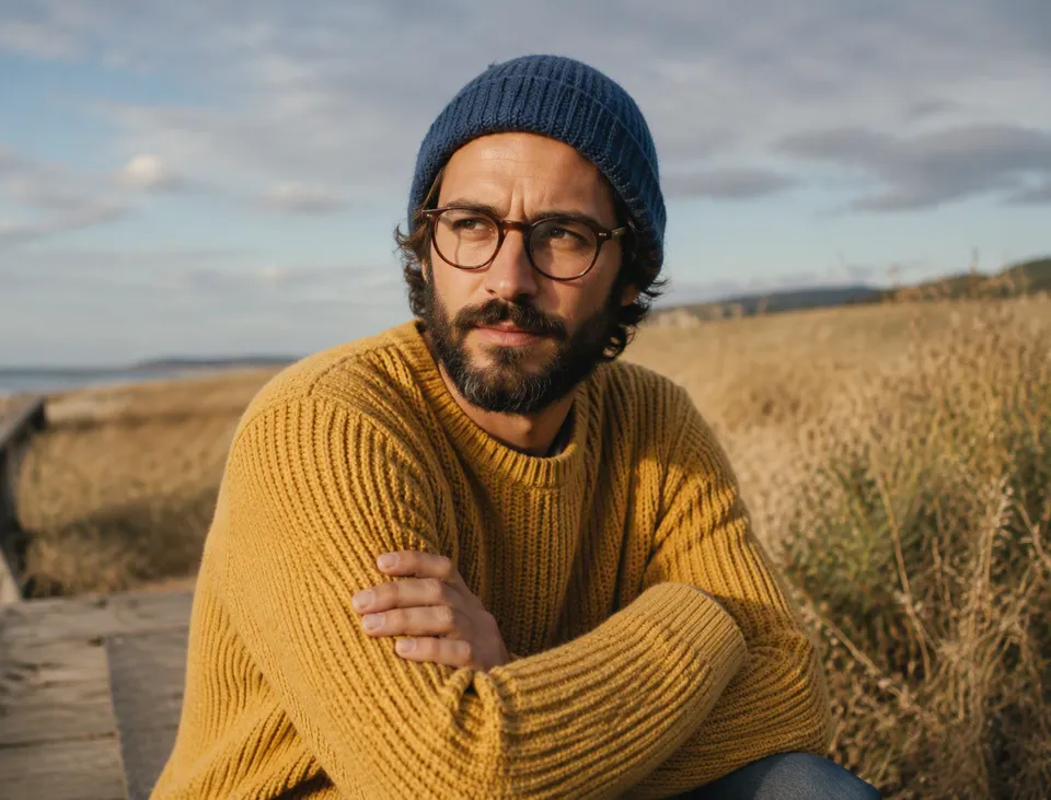 پرامپت عکاسی با چت جی پی تی GPT Image : Medium shot of a man with glasses and beard… - ساخته‌شده با چت جی پی تی GPT Image
