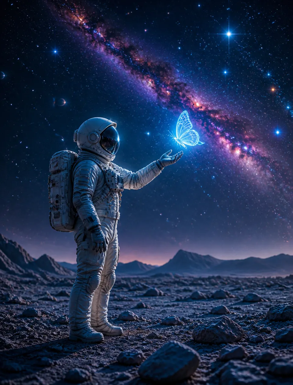 پرامپت پس‌زمینه با چت جی پی تی GPT Image : An astronaut standing on the rocky surface of… - ساخته‌شده با چت جی پی تی GPT…