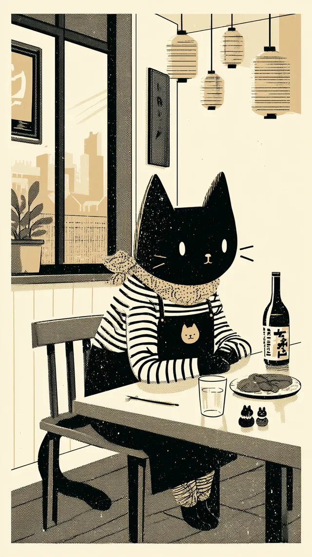 Flat modern risograph-style poster illustration.A cute an...