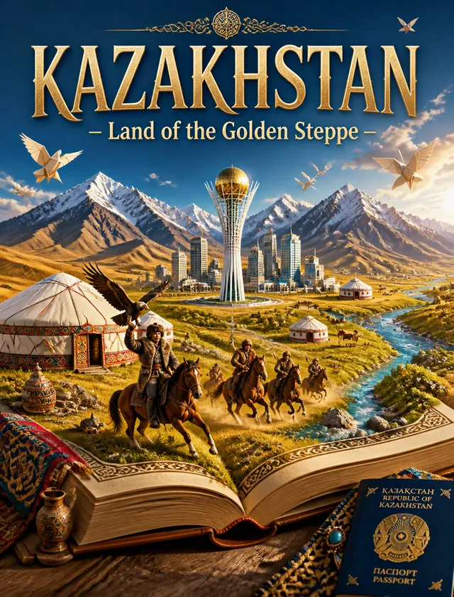 Creative travel poster illustration for Kazakhstan. An op...