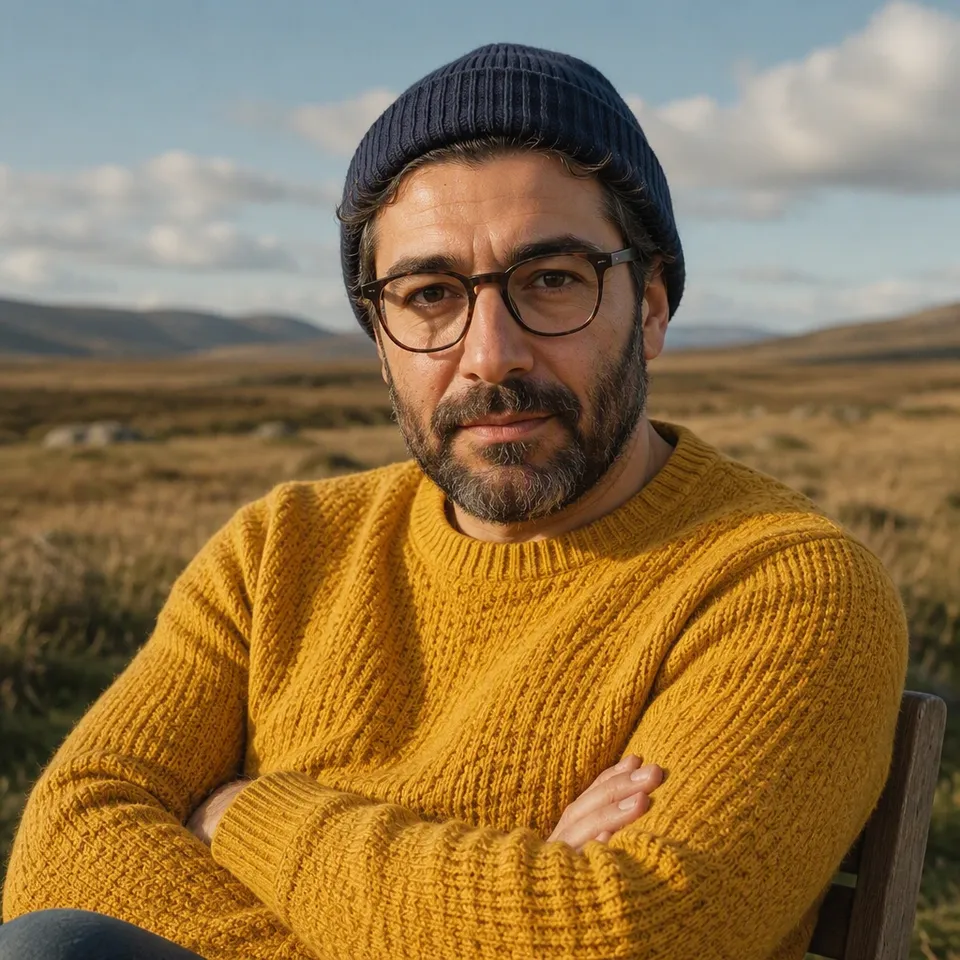 پرامپت عکاسی با چت جی پی تی GPT Image : Medium shot of a man with glasses and beard… - ساخته‌شده با چت جی پی تی GPT Image