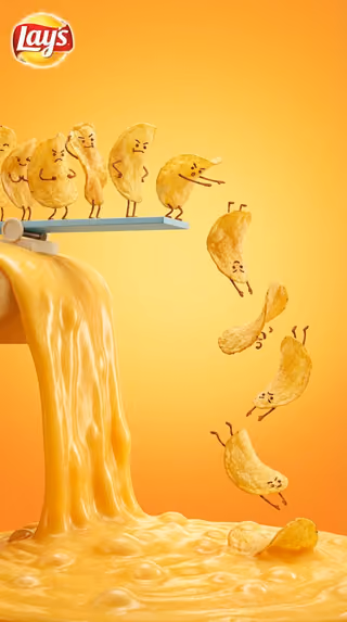 پرامپت سه‌بعدی با نانو بنانا جمینای : Vertical snack advertising visual with playful… - ساخته‌شده با نانو بنانا جمینای