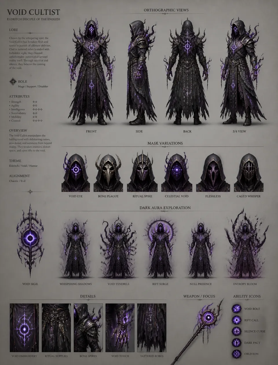 پرامپت استوری‌بورد با چت جی پی تی GPT Image : Void CultistCreate a detailed character sheet… - ساخته‌شده با چت جی پی تی GPT…