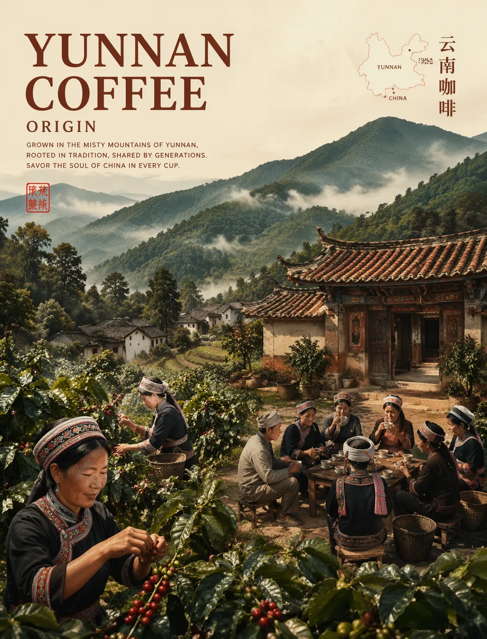 پرامپت محصول با چت جی پی تی GPT Image : Yunnan Coffee Origin,in the visual style of… - ساخته‌شده با چت جی پی تی GPT Image