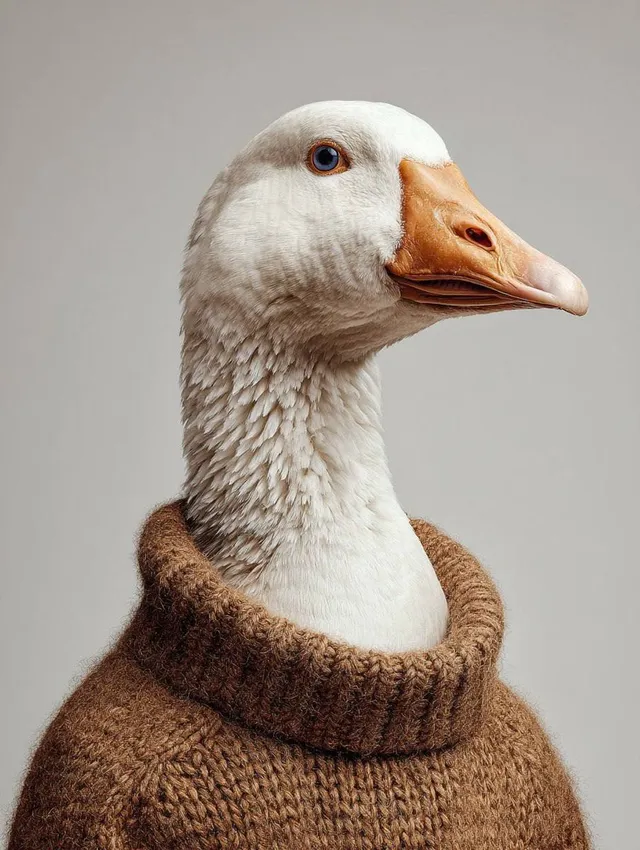 پرامپت پس‌زمینه با نانو بنانا جمینای : A portrait of a white goose wearing a knit… - تصویر 3، ساخته‌شده با نانو بنانا جمینای
