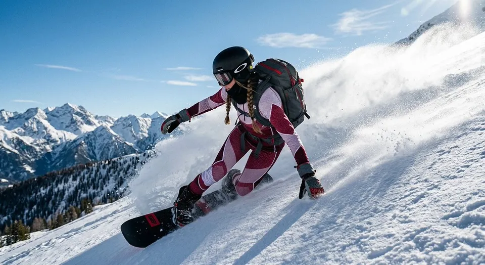 پرامپت عکاسی با نانو بنانا جمینای : A dynamic action shot of a man snowboarder… - ساخته‌شده با نانو بنانا جمینای