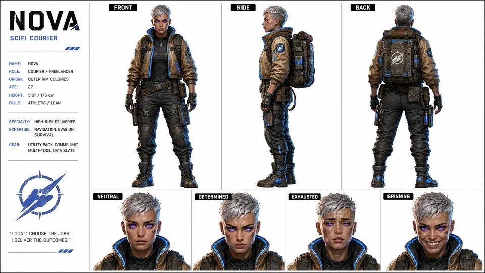 پرامپت استوری‌بورد با چت جی پی تی GPT Image : Create a professional character reference… - ساخته‌شده با چت جی پی تی GPT Image