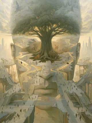 پرامپت پس‌زمینه با میدجرنی: A museum-quality surreal oil painting… - تصویر 2، ساخته‌شده با میدجرنی