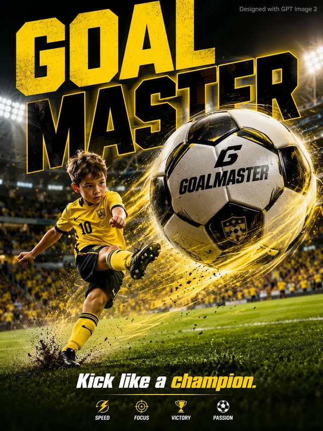 A vibrant sports advertisement poster. An energetic young...