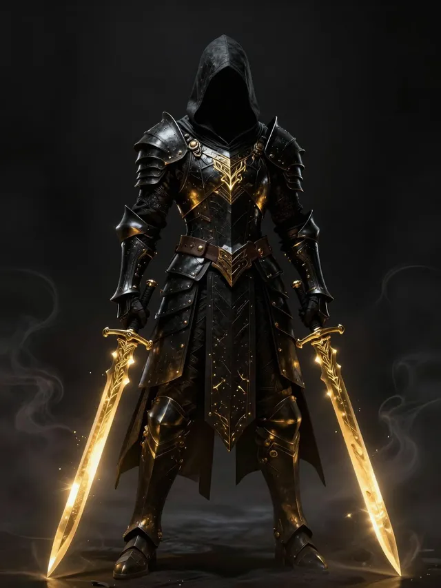 A hooded assassin stands in a void, encased in intricate ...