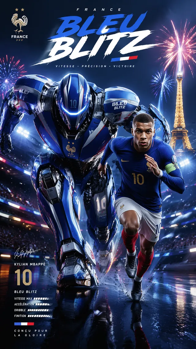 France — Kylian Mbappé — Bleu Blitz Mech “9:16 poster of ...