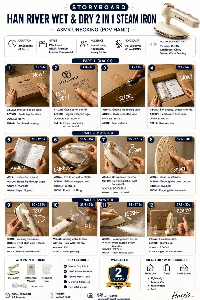 Create a clean, premium storyboard infographic for a prod...