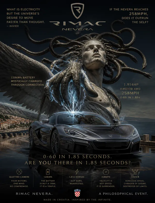 Create a spiritually unsettling premium automotive poster of