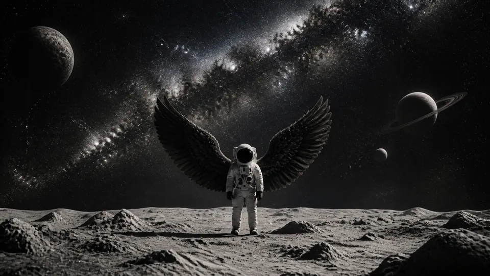 پرامپت پس‌زمینه با چت جی پی تی GPT Image : Astronaut in spacesuit standing on the moon… - ساخته‌شده با چت جی پی تی GPT Image