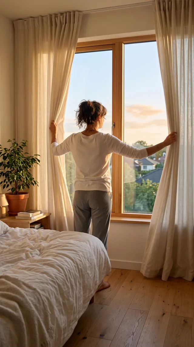 Photorealistic cinematic morning scene, a young person wa...