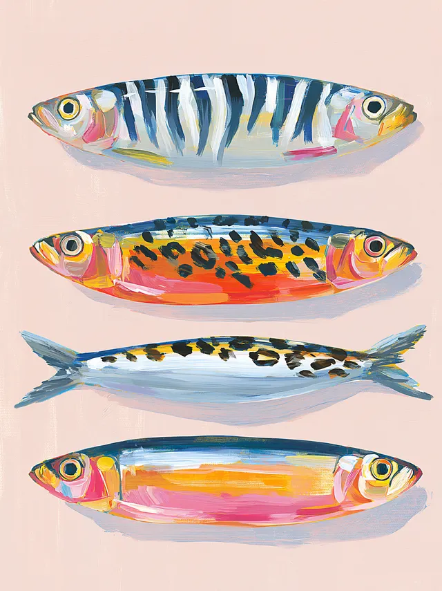 پرامپت سه‌بعدی با میدجرنی: Minimalist vector of three different sardines:… - تصویر 3، ساخته‌شده با میدجرنی