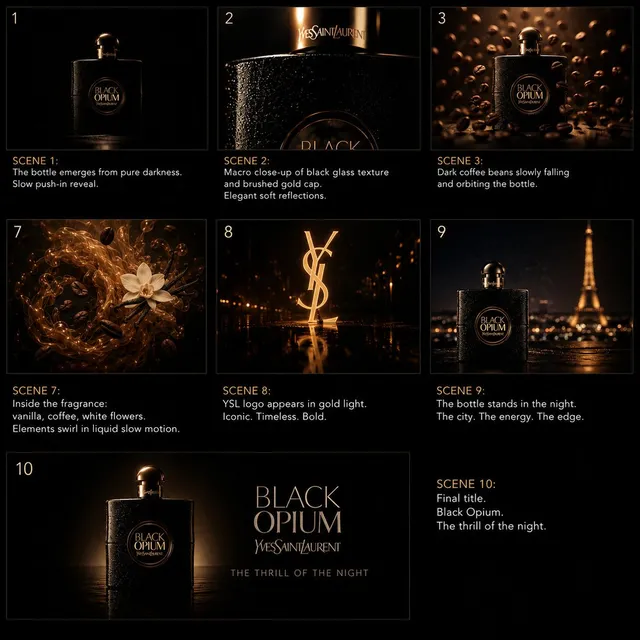 Create a premium cinematic luxury fragrance commercial fo...
