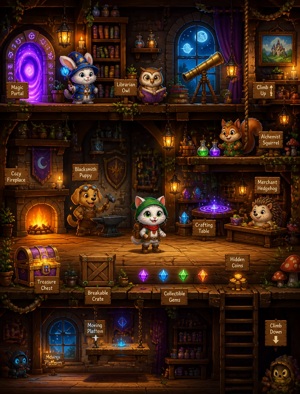 پرامپت استوری‌بورد با چت جی پی تی GPT Image : A cozy magical witch's cottage interior for a… - ساخته‌شده با چت جی پی تی GPT…