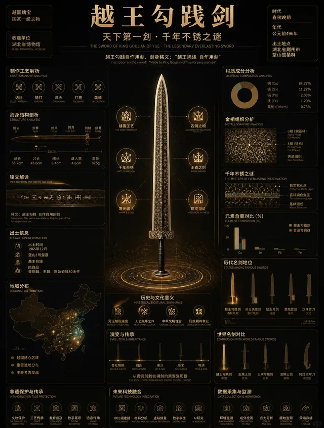 根据参考图做一张关于越王勾践剑的信息可视化