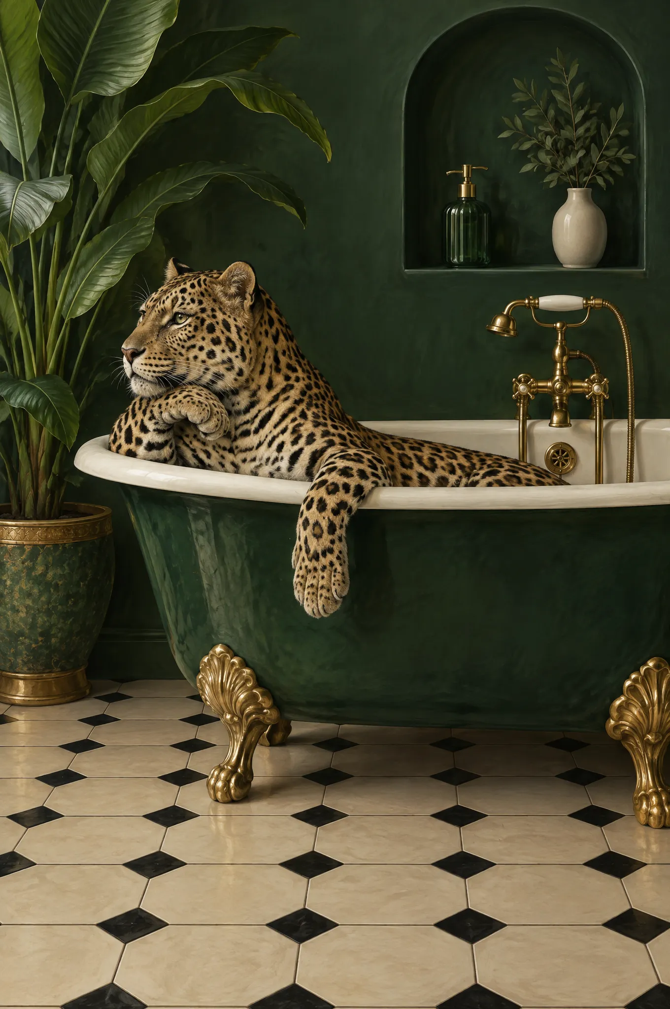 پرامپت پس‌زمینه با چت جی پی تی GPT Image : a stylized painting of a leopard inside a… - ساخته‌شده با چت جی پی تی GPT Image