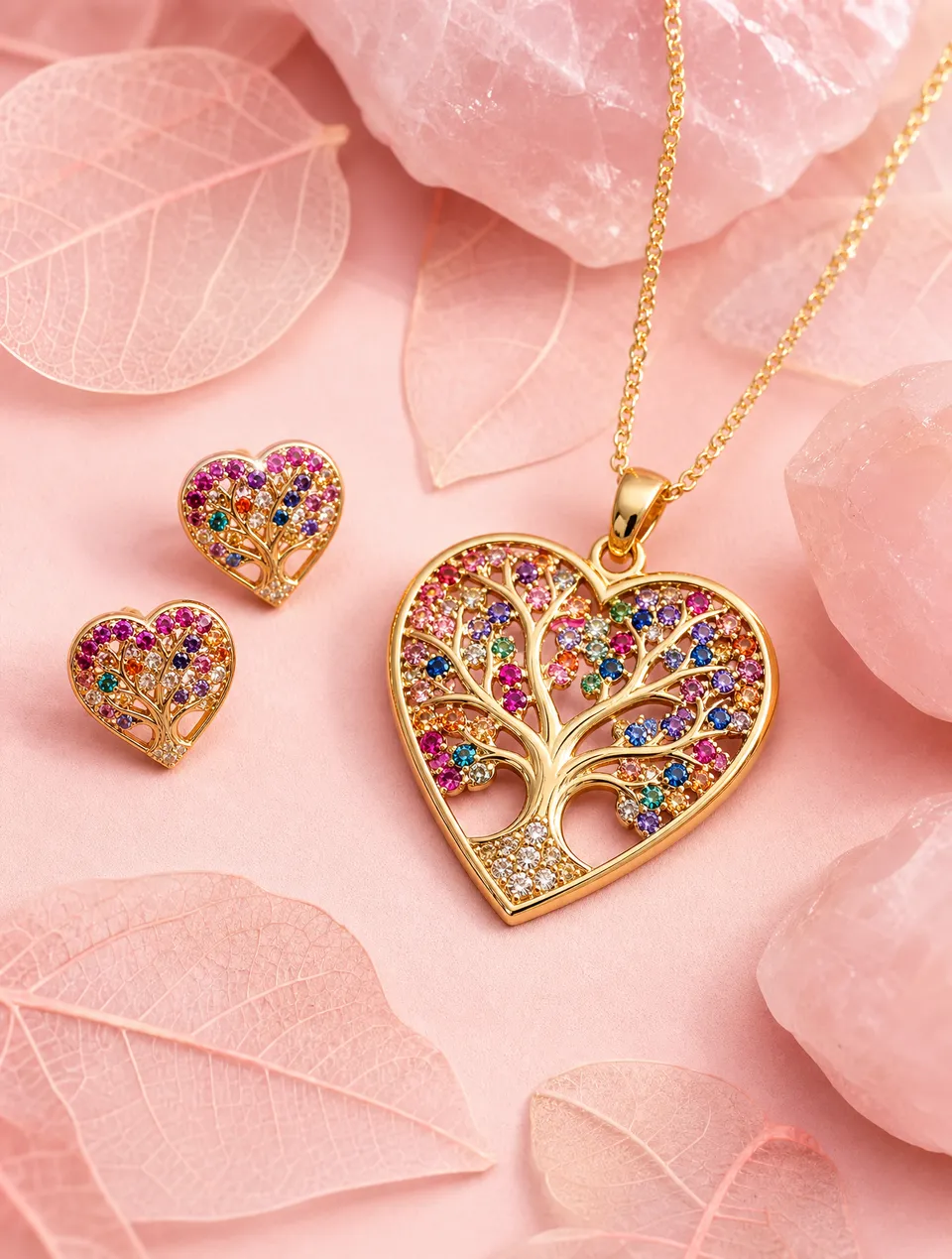 پرامپت لوگو با چت جی پی تی GPT Image : A gold heart-shaped pendant featuring a Tree… - ساخته‌شده با چت جی پی تی GPT Image