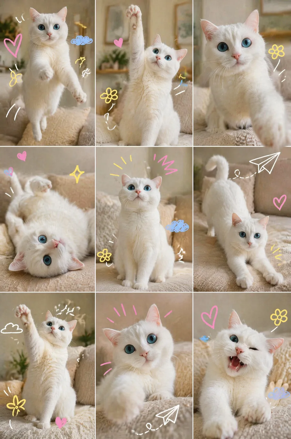 پرامپت پس‌زمینه با چت جی پی تی GPT Image : A playful white British shorthair cat with… - ساخته‌شده با چت جی پی تی GPT Image
