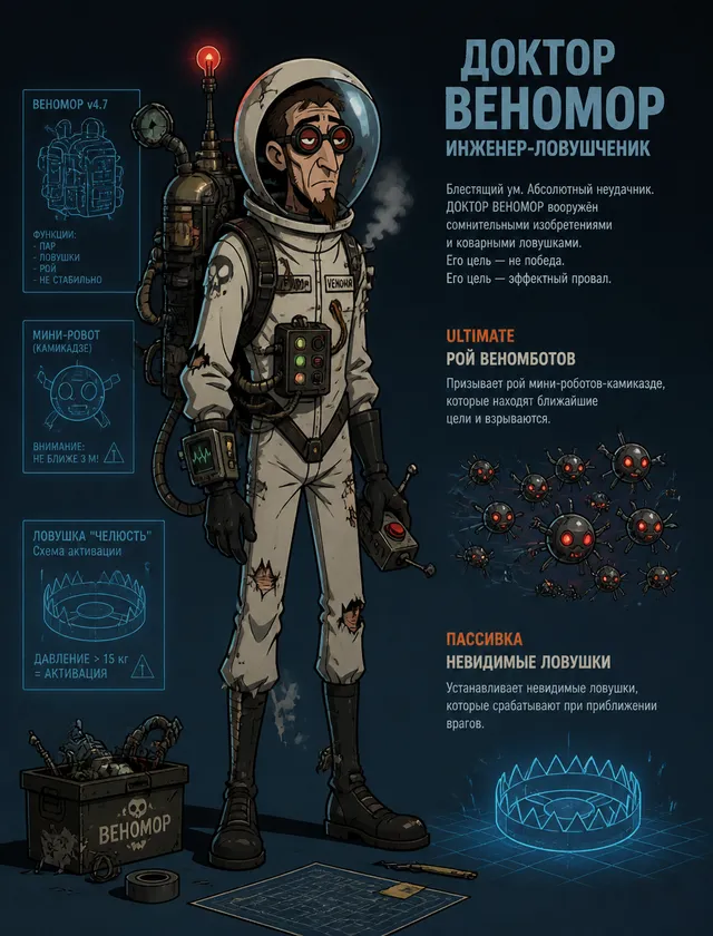 ДОКТОР ВЕНОМОР — Стиль: Venture BrosРоль: Инженер-ловушеч...