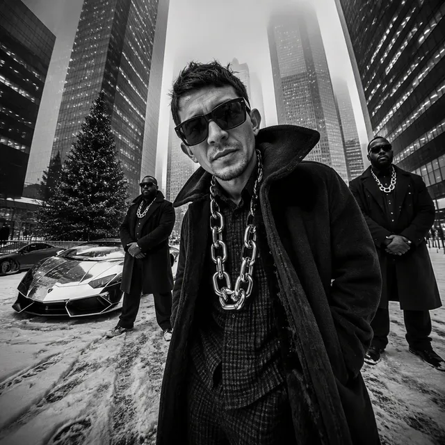 A black-and-white, high-contrast, ultra-glamorous street ...