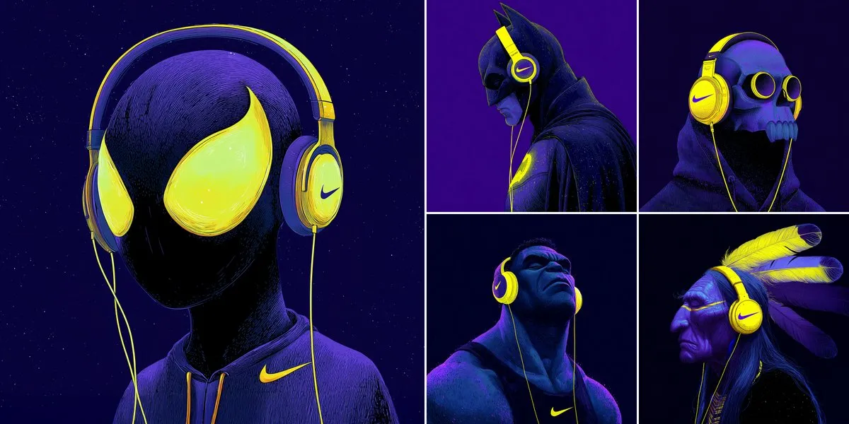پرامپت سه‌بعدی با میدجرنی: The Hulk wearing Nike headphones - ساخته‌شده با میدجرنی