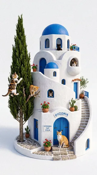 پرامپت پس‌زمینه با نانو بنانا جمینای : A breathtaking luxury cat house inspired by… - ساخته‌شده با نانو بنانا جمینای