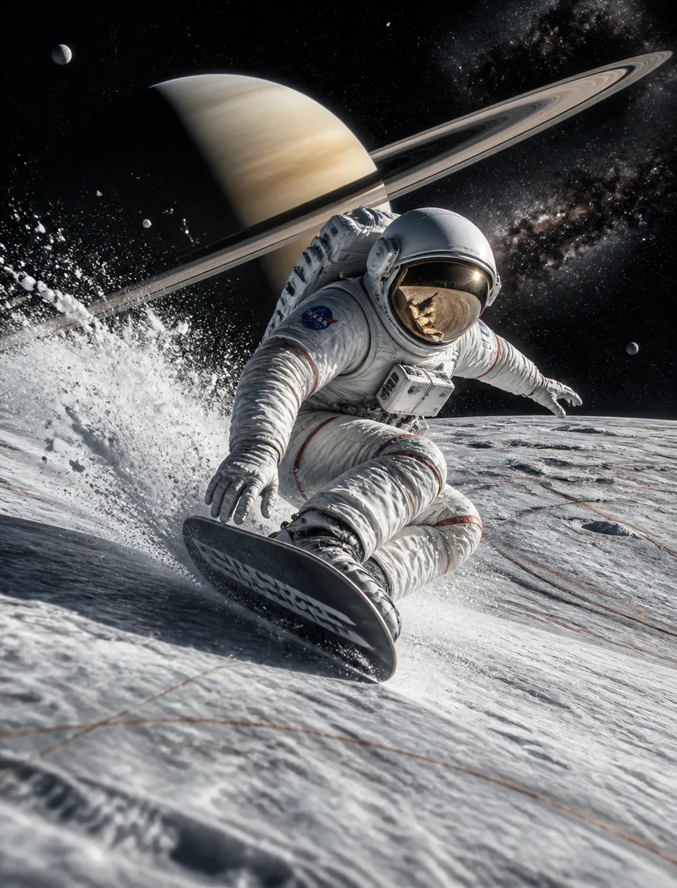 پرامپت پس‌زمینه با چت جی پی تی GPT Image : an astronaut snowboarding on the surface of… - ساخته‌شده با چت جی پی تی GPT Image