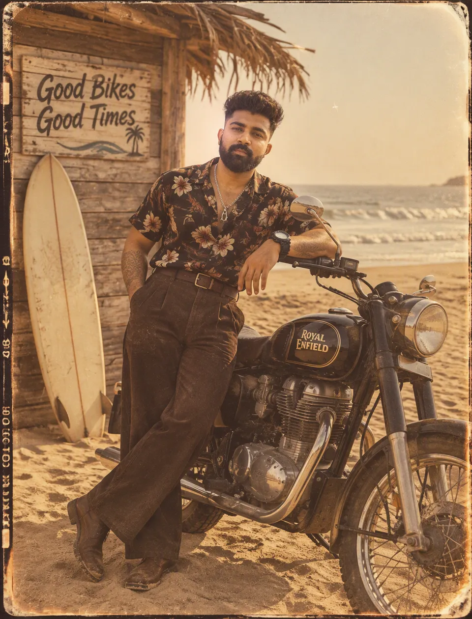 پرامپت عکاسی با چت جی پی تی GPT Image : A bearded man in a dark floral shirt and… - ساخته‌شده با چت جی پی تی GPT Image