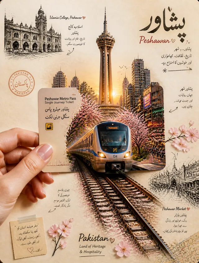 A highly aesthetic travel-journal collage of Pakistan, de...